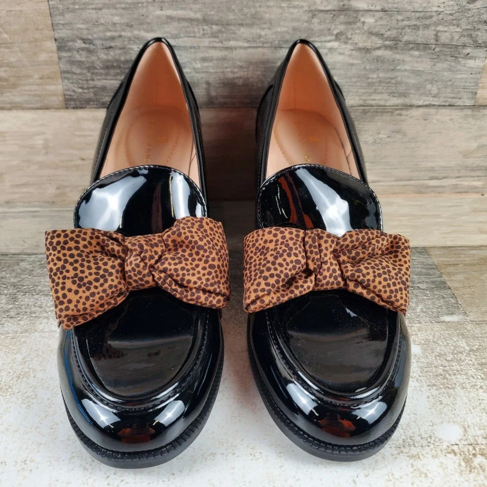 Bandolino Korrar Womens Loafer Shoes Sz 10 M Black High Block Heel Bow Wrapped